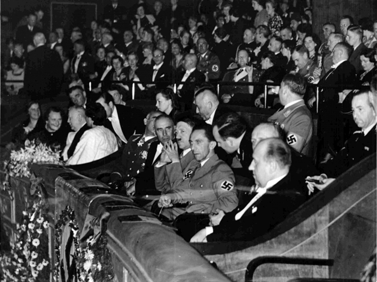 Adolf Hitler at the Ufa-Palast in Berlin for the premiere of the Olympia film